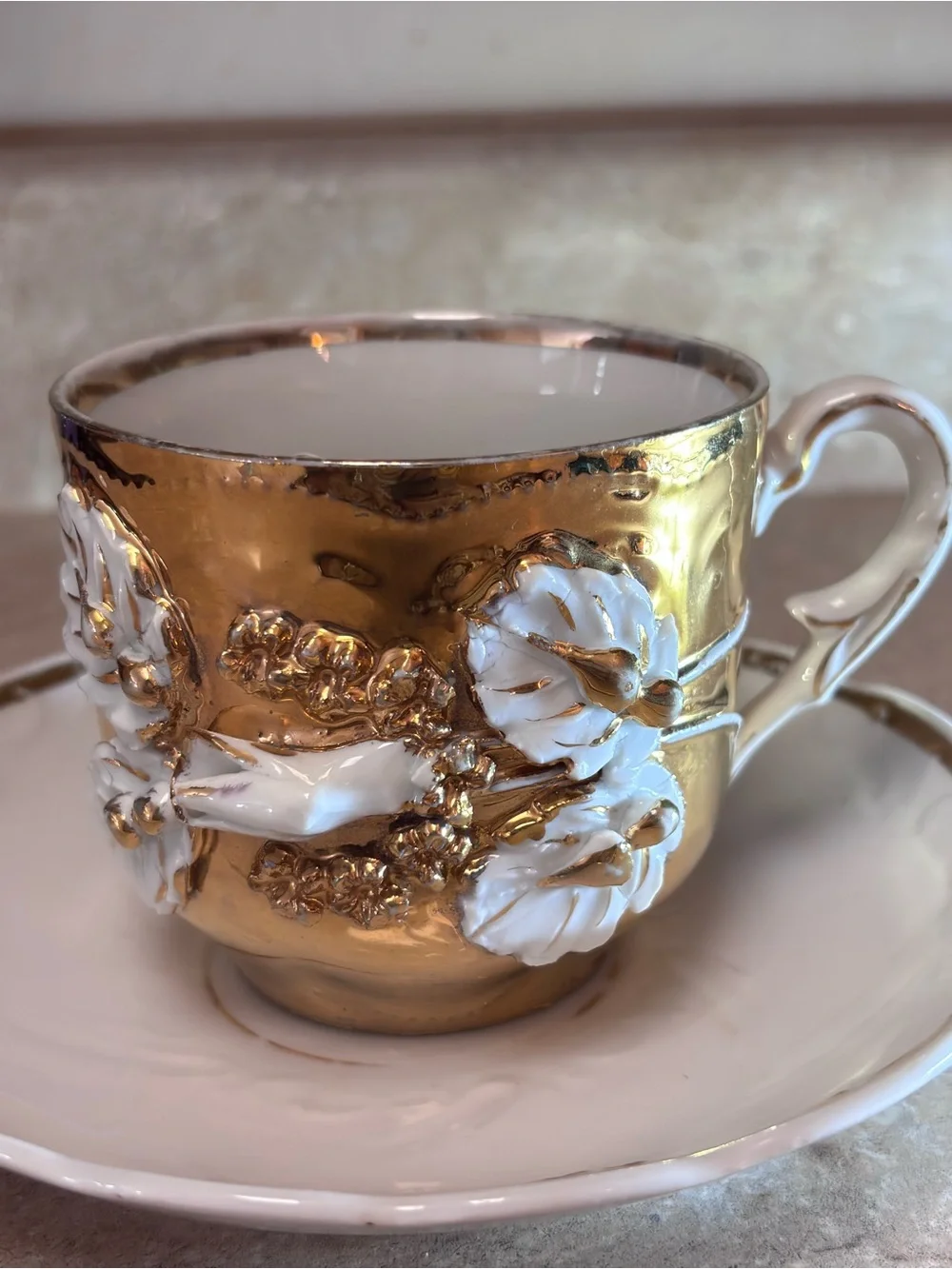 Victorian Ornate Mustache Cup With Saucer Set Mold# 28 German late 1800’s